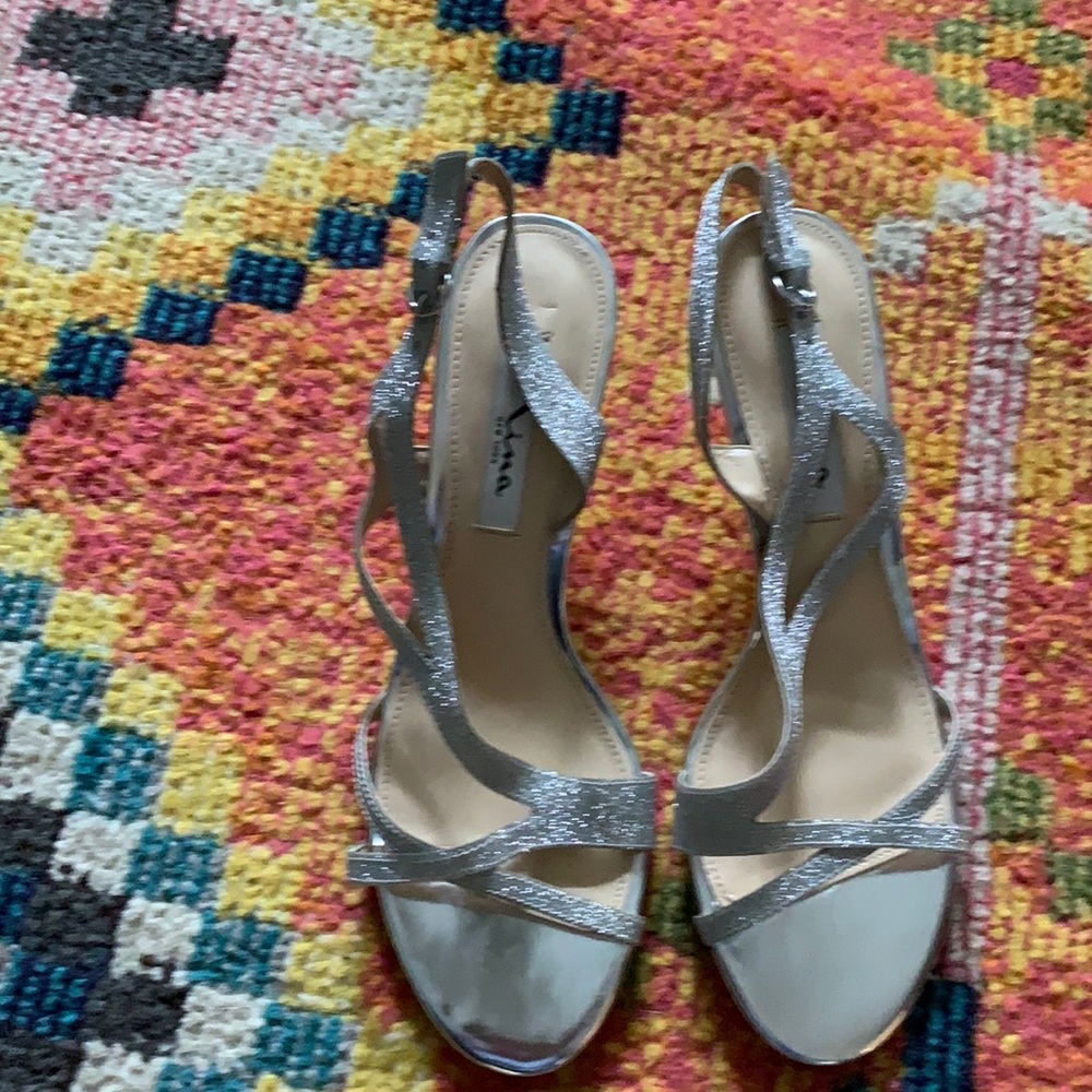 Silver sparkle dress heels by Nina New York -8 M.